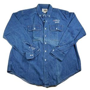 US Computer HP Men's XL Vintage Blue Denim Button Down Shirt Bulluck & Hayes 90s